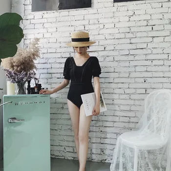 

One Piece Swimsuit Woman Swimwear With Push Up Bikini Lady's Swim Wear Swimsuits 2019 Summer New Black Slim Bubble Long Sleeve