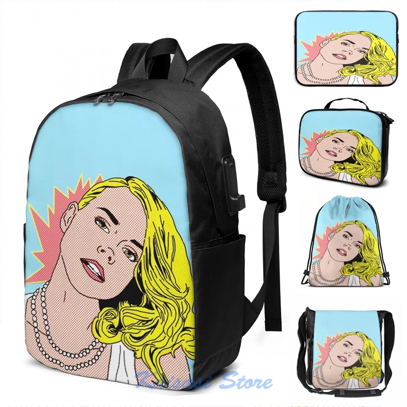 Забавный рюкзак с графическим принтом Billie Piper POP art USB-зарядкой мужские школьные