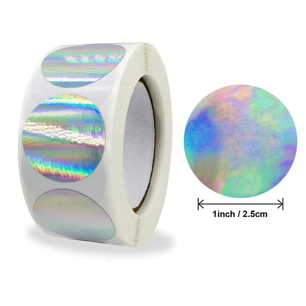 

100-500pcs Laser Silver Rainbow Round Stickers 1'' Paper Adhesive for Scrapbooking Party Handmade Envelope Business Label