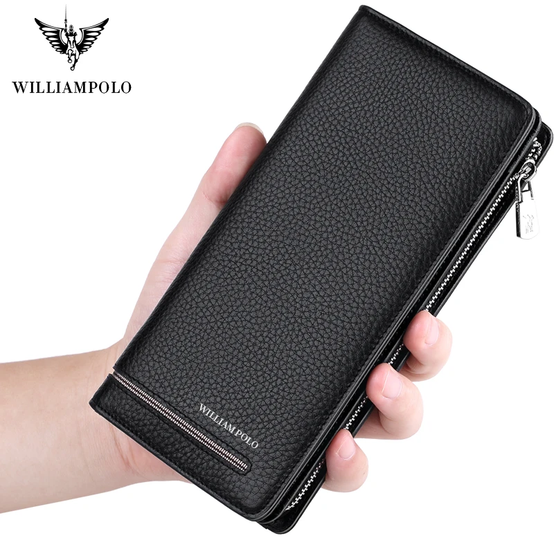 

WilliamPOLO Top Brand Men Wallets menLong Clutch Wallet Card Holder Handbag Genuine Leather Business Organizer Phone Purse hot