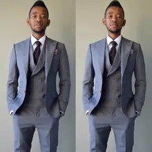 Серый двубортный мужской костюм Slim Fit 3 шт смокинг на заказ для выпускных, свадеб костюмы