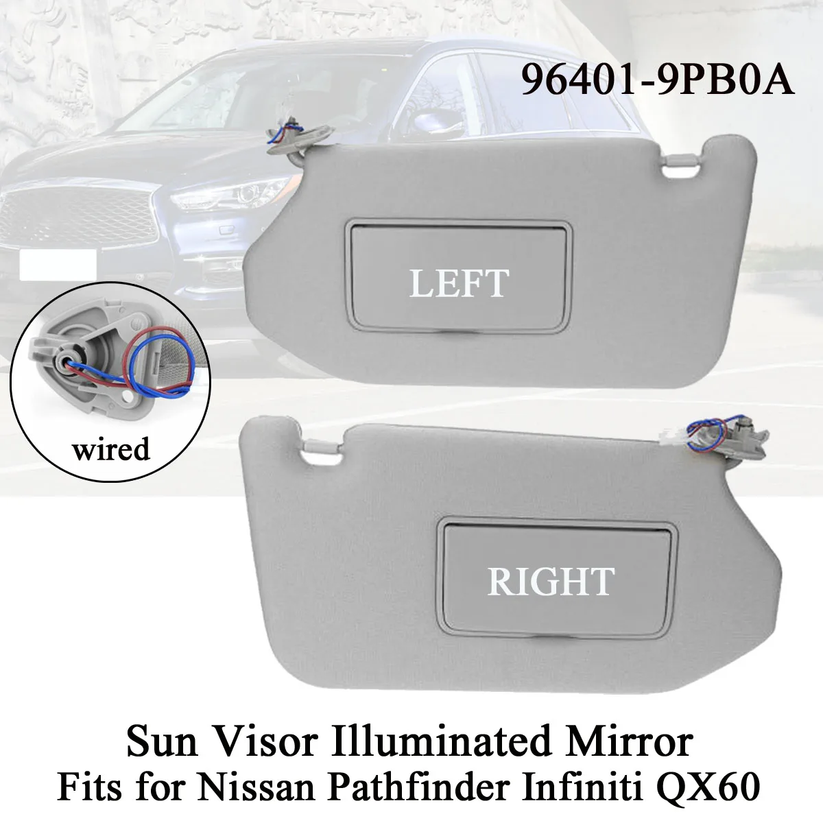 

Grey Interior Sun Visor Left/Right with mirror For Nissan Pathfinder for Infiniti QX60 96401-9PB0A w/Sunroof