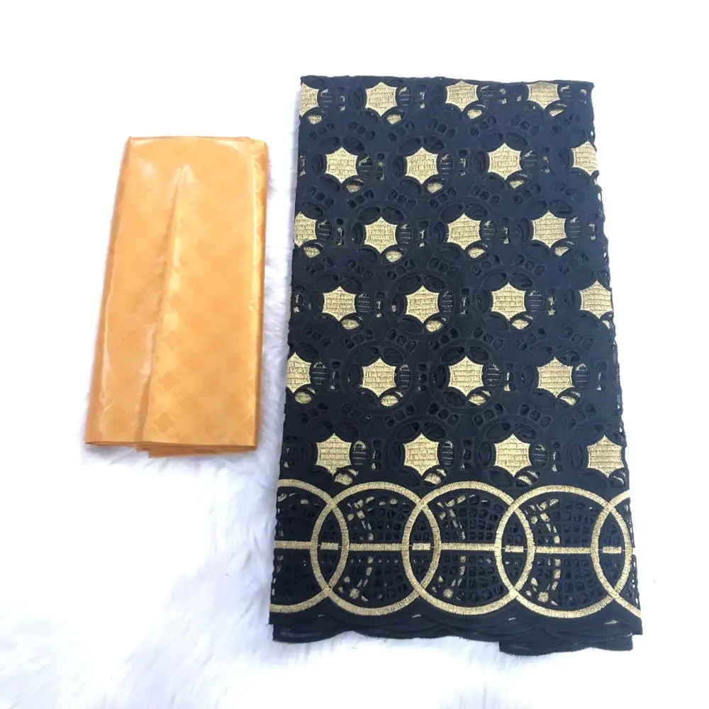 

African Guinea Bazin Brocade Damask Fabric for Femme Robe New Bazin Riche Brode with Swiss Cotton Lace 2.5+2.5yards/lot
