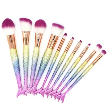 

Lightweight 10 Mermaid Makeup Brushes Fishtail Set Facial Beauty Beauty Tools Beauty Essentials