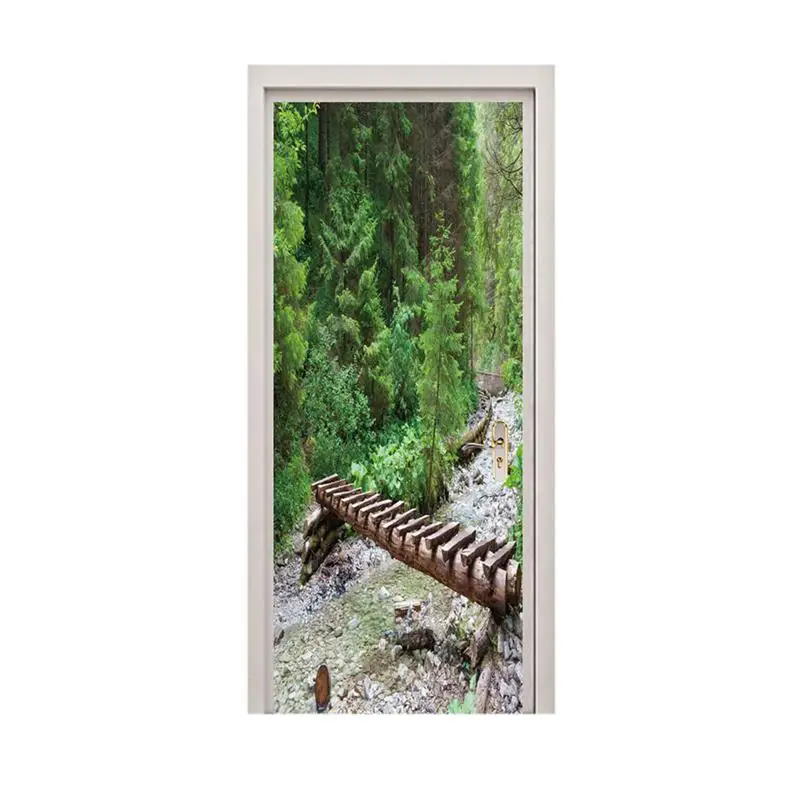 

Removable Door Sticker 1pc Creative PVC Self Adhesive Forest Pattern Waterproof Door Mural Decals Home Store Decoration