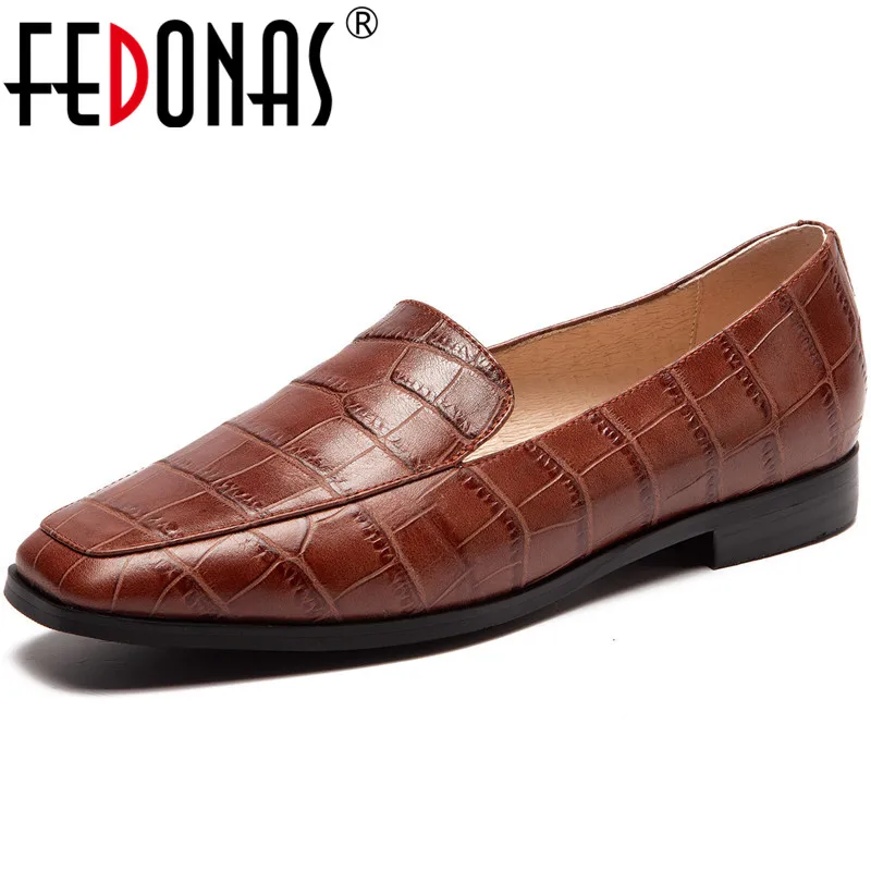 

FEDONAS Brand Women Square Heels Pumps Working Prom Loafers Spring Summer Square Toe Vintage Genuine Leather Retro Shoes Woman