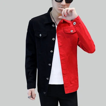 

New Casual Slim Motorcycle Denim Jacket Mens 2019 Spring Autumn black Red Jeans Jacket Homme Streetwear Cowboy Outerwear Man 819
