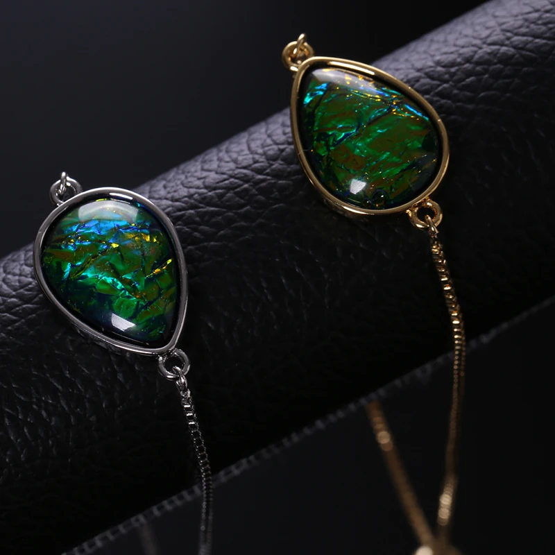 

NJ Blue Green Glitter Stone Design Women Charm Bracelets Silver Gold Adjustable Colorful Chain Link Zircon Bracelets Jewelry