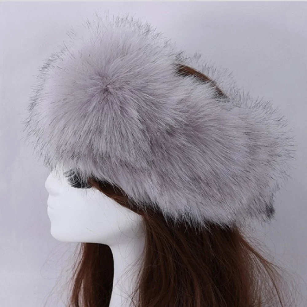 Women Hats Lady Russian Fluffy Imitation Fox Fur Hat Headband Winter Earwarmer Ski Female For Autumn | Аксессуары для одежды