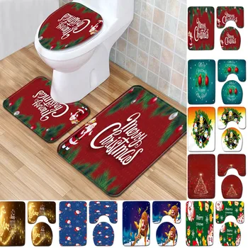 

Christmas Series Bathroom Floor Mat Exquisite Print Three-piece Toilet Mat Accessories For Family Christmas Decoration Ornament