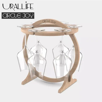 

Urallife Circle Joy Wooden Creative Ring Wine Glass Rack Hanger Wine Cup Holder Imported Eucalyptus Simple Design Easy Assemble