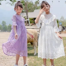 Корейское платье для девочек; вечерние платья принцессы на свадьбу; кружевное длинное платье с вышивкой; элегантные белые и фиолетовые платья макси для девочек-подростков