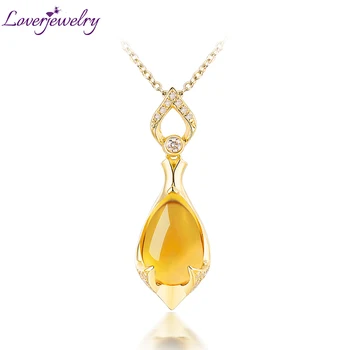 

LOVERJEWELRY Water Drop Citrine Pendant Solid 18Kt Yellow Gold Tear Cut 8x12mm Natural Citrine For Women Engagement Fine jewelry