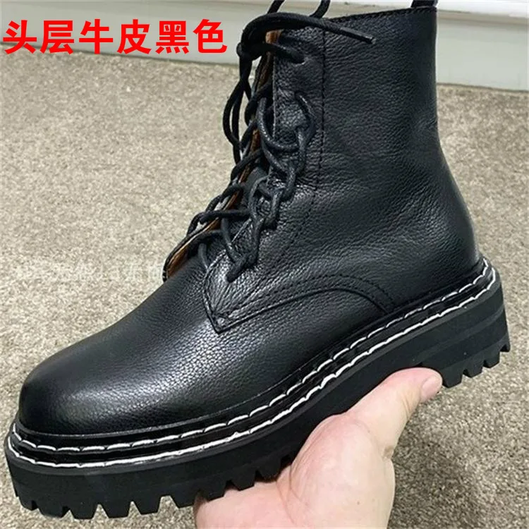 

LZJ 2019 New Women Ankle Boots winter warm Riding Equestr Shoes Woman fur inside Genuine Leather Lace Up platform women shoes