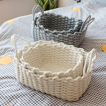 

M/L Nordic Hand-woven Thick Cotton Rope Storage Box Baby Toy Snacks Keys Cloth Sundries Storages Basket Box Desktop Organizer#1