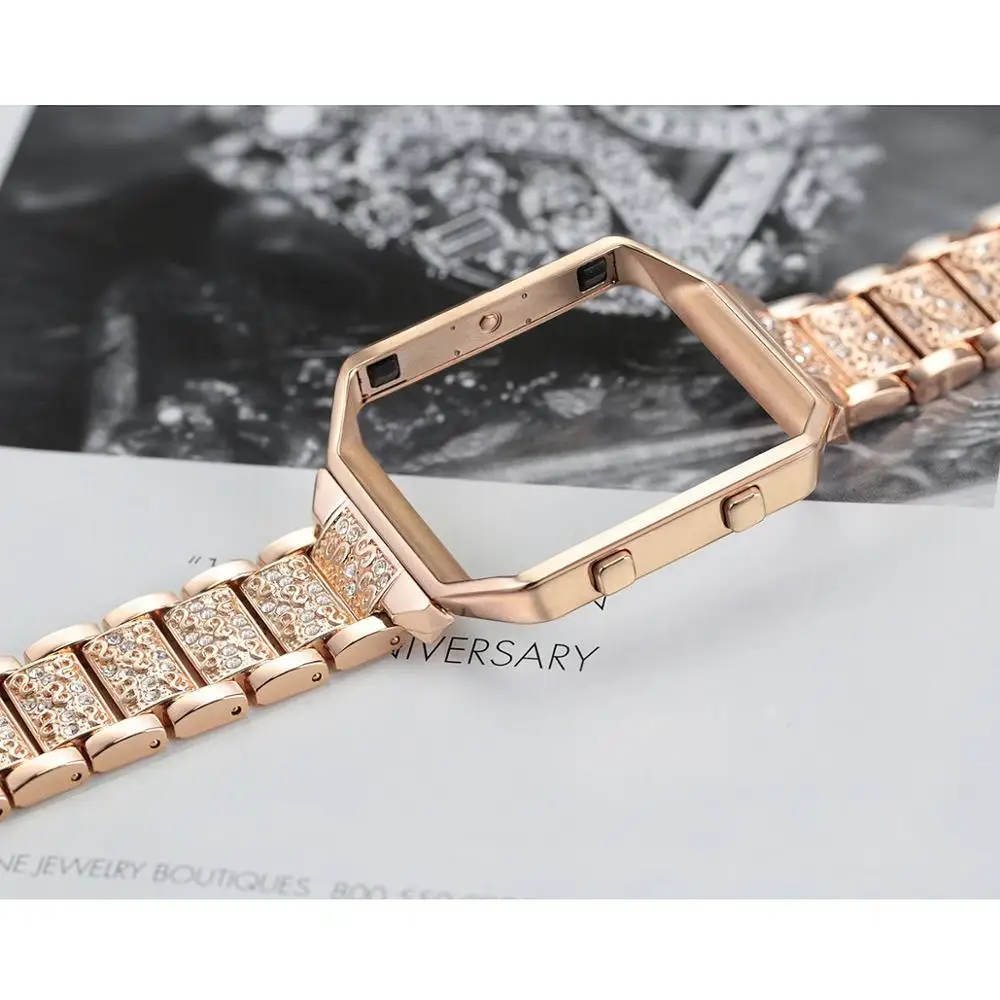 OULUCCI ремешки из нержавеющей стали с рамкой совместимы с Fitbit Blaze Rhinestone Bling запасные аксессуары, ремни для женщин