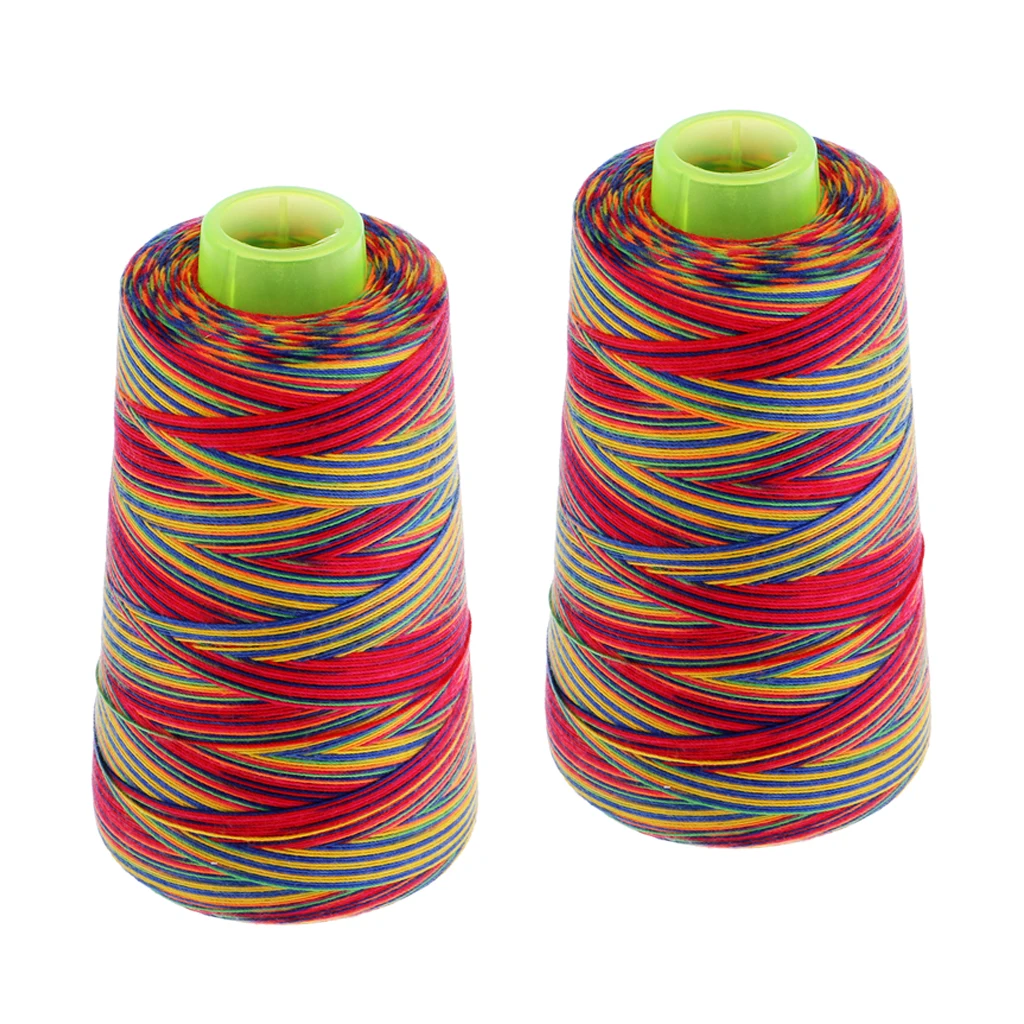 2 Spools Rainbow Sewing Thread All Purpose % Polyester Overlock Cone 40S/2