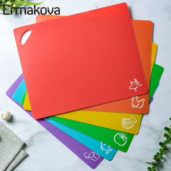 

ERMAKOVA 4Pcs/6Pcs Flexible Plastic Non slip Chopping Block Cutting Board Cutting Mats With Food Icons Kitchen Tools
