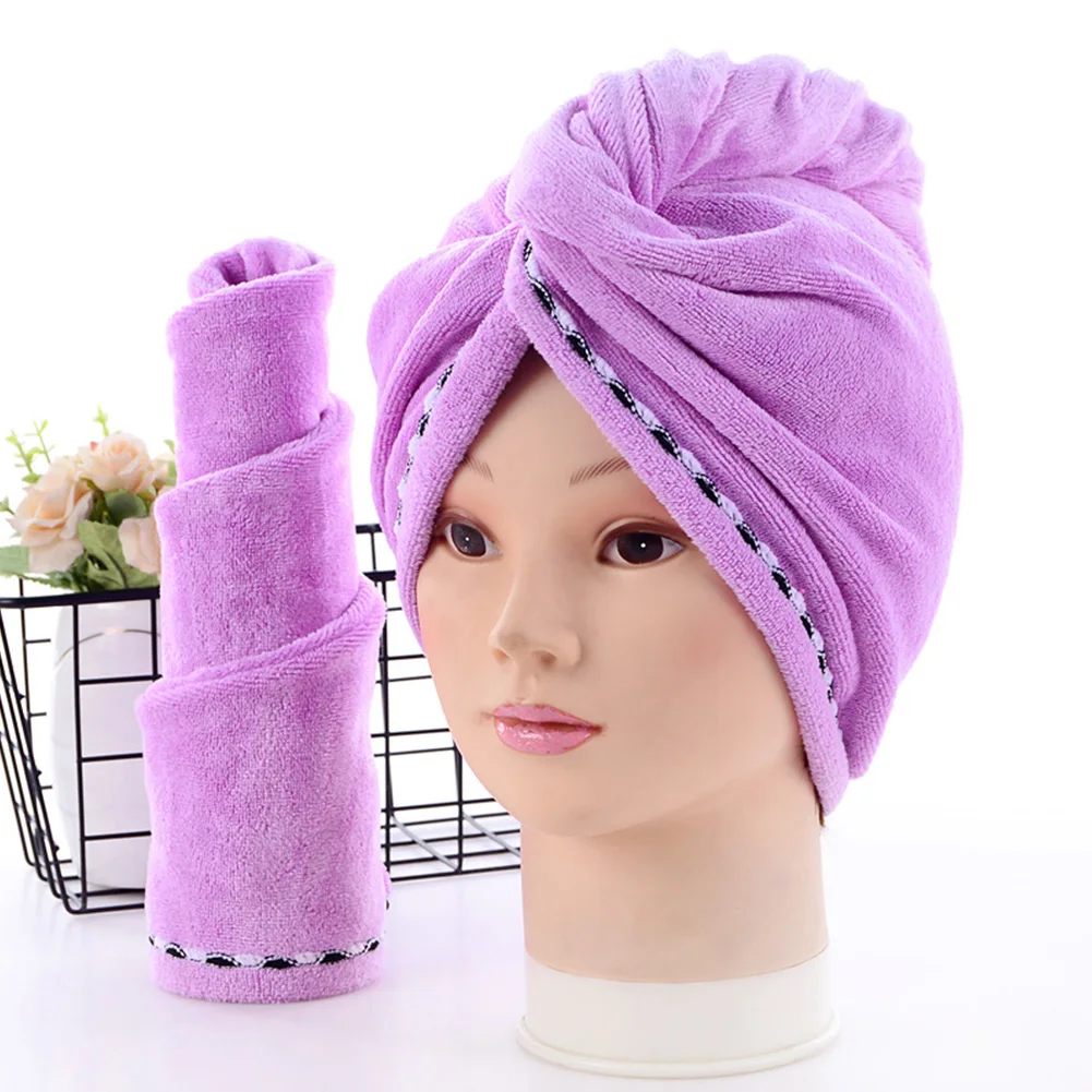 Light Purple Обертывание микрофибры утолщенный банный тюрбан водопоглощение быстросохнущее полотенце практичное увеличение душа кепки экономия времени не скользит - Цвет: Light Purple