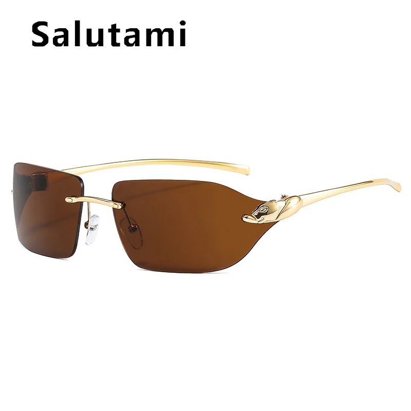 2021 New Luxury Brand Alloy Rimless Leopard Sunglasses For Women Vintage Gradient Square Sun Glasses Men Retro Uv400 Pilot Shade reader sunglasses Sunglasses