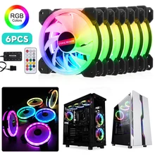 6 шт. чехол для компьютера PC охлаждающий вентилятор кулер RGB регулируемый светодиодный 120 мм тихий+ ИК пульт дистанционного управления охлаждающий RGB чехол для компьютера вентилятор для процессора