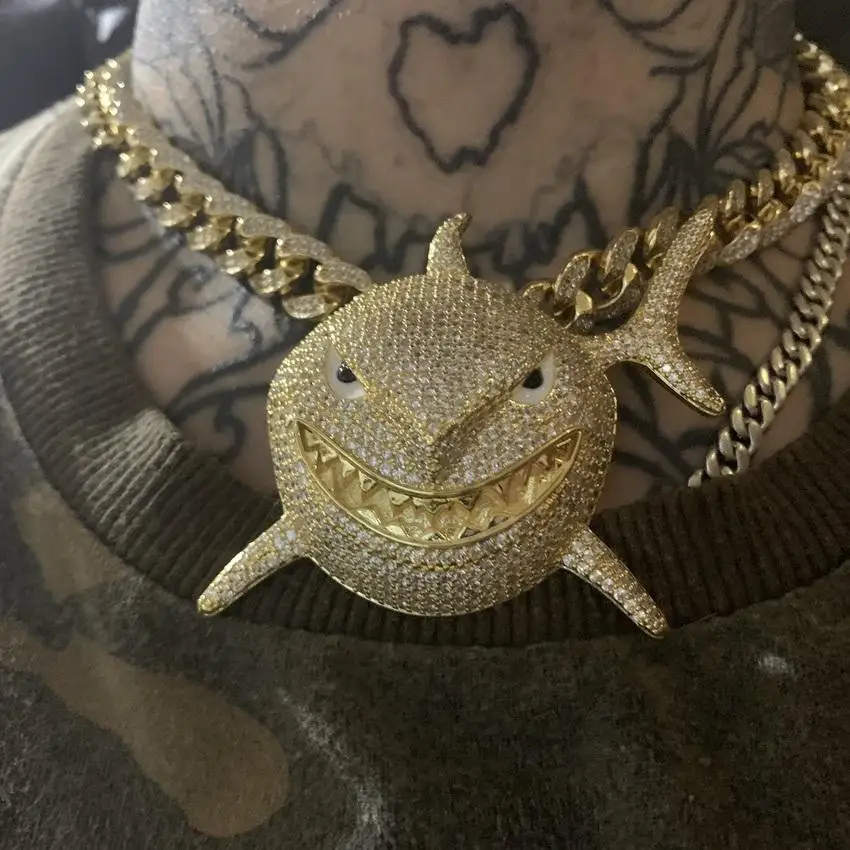 Crystal 6ix9ine Shark Pendant Necklace 