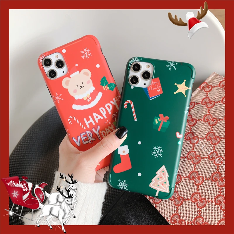 Мультяшная Рождественская картина c медведем чехол для телефона для Iphone 11 Pro Max X Xr Xs Max 7 8 Plus Глянцевая мягкая задняя крышка IMD