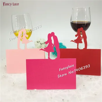 

50 Pcs Wedding Laser Cut Bridegroom& Bride Party Favor Seat Place Cards pearl Hollow Out Boy & Girl Wedding Table Name Cards
