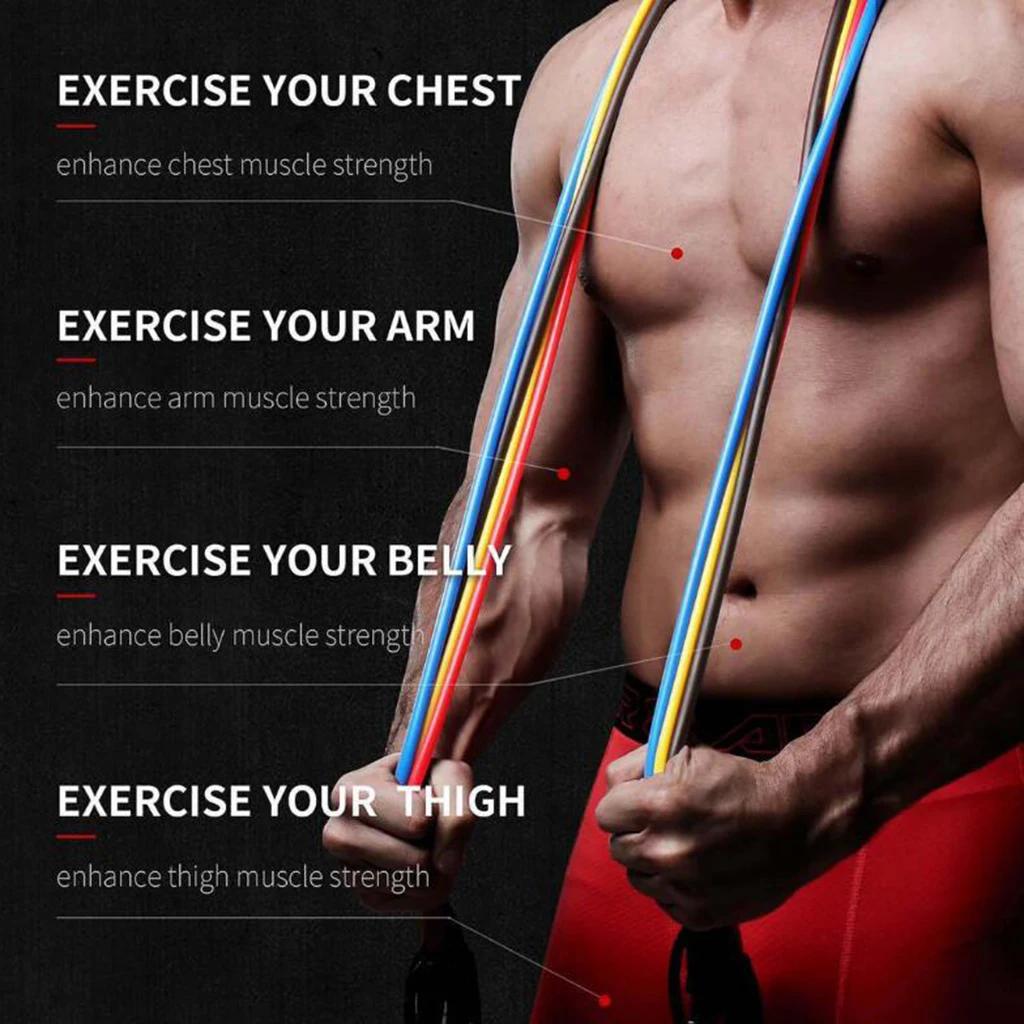 11pcs Fitness Resistance Bands 10/15/20/25/30lb Elastic Rope Set for Indoor Home Gym Exercise Workout Muscle Body Training 1.2m