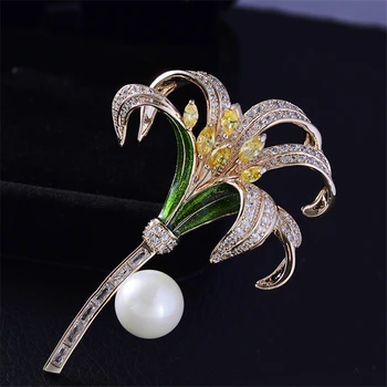 

Graceful Pearl Lily Brooches for Women Luxury Zircon Brooch Pin Coat Dress Corsage Scarf Sweater Brooch Pin Female Jewelry Gift