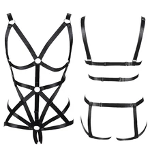 Комплект с бюстгальтером на бретельках, с вырезами, Короткие топы, для всего тела, связывание, сексуальное белье, панк, готический клуб, вечерние, для танцев, фестивальный рейв для женщин