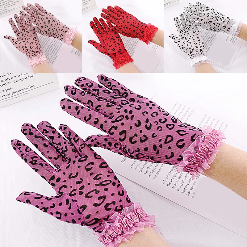 

Lace Leopard Gloves Breathable Breathable Gloves Women Weedings Print Sunscreen Glove creative decoration short lace glove Red