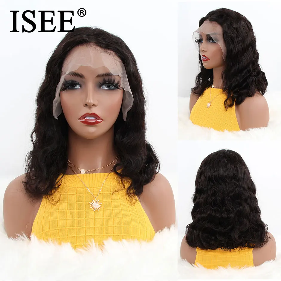 US $58.80 Body Wave Short Bob Human Hair Wigs 250Density 13x4 Lace Front Wig Isee Hair Malaysian Body Wave Bob Lace Front Wigs For Women