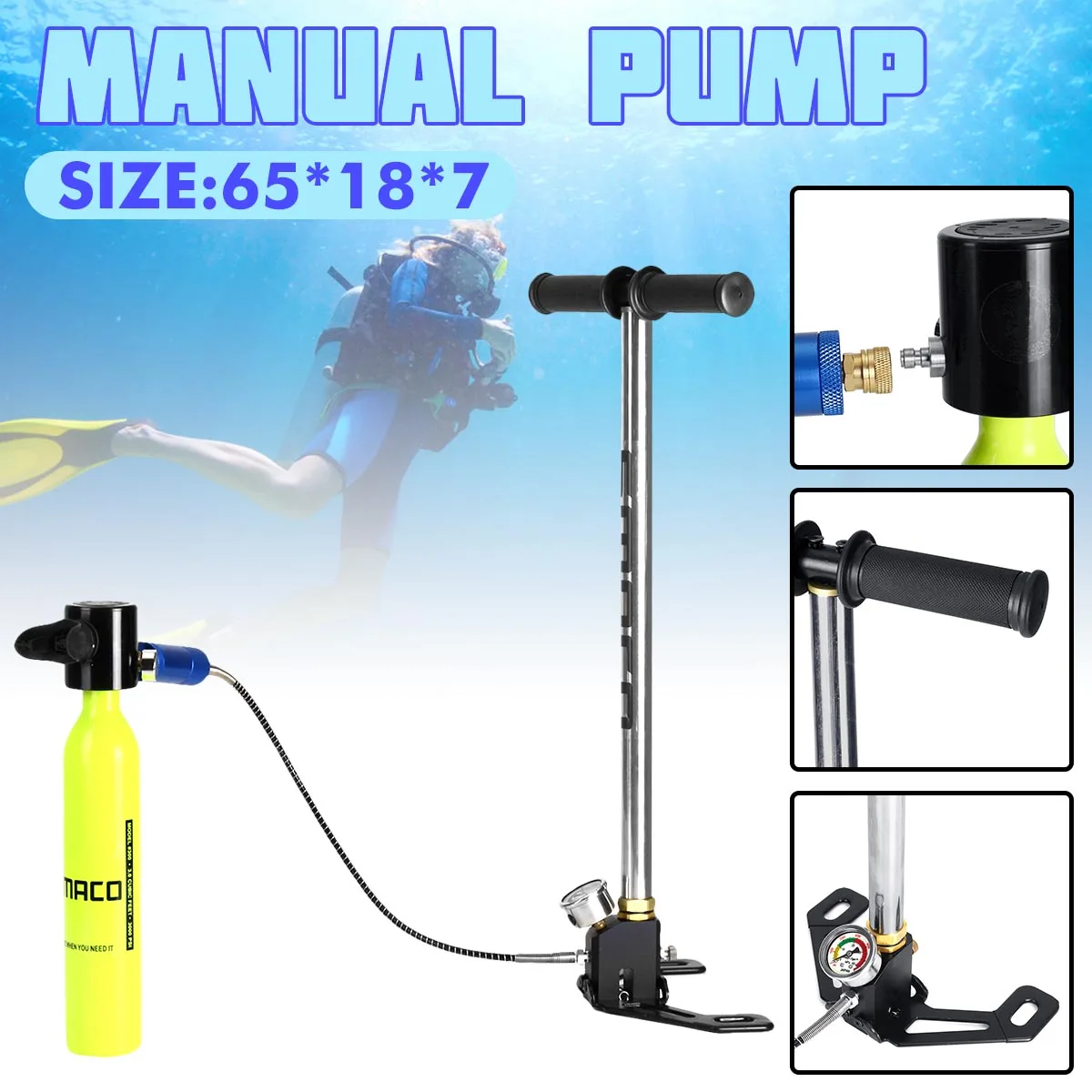 For 0.5L Scuba Diving Spare Tank Hand Pump Oxygen Air Tank Hand