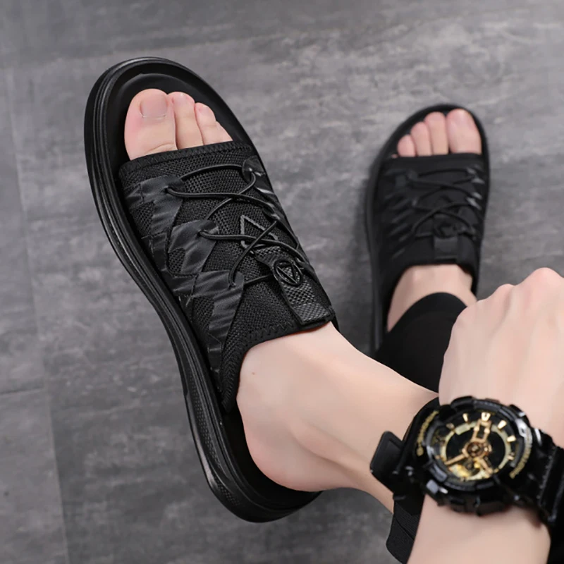 mens black flat sandals