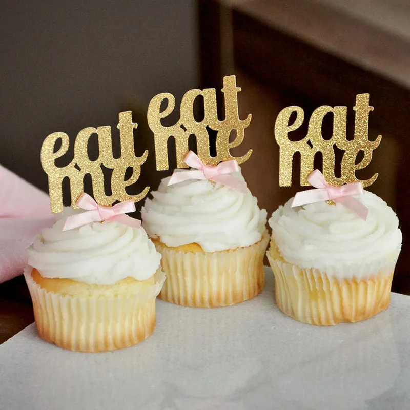 Eat Me Cupcake Toppers с розовыми бантами, золотыми украшениями для первого дня рождения, украшение душевой кабины вечерние принадлежности для маленьких мальчиков и девочек