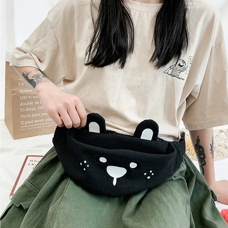 

New Women Waist Bag Canvas Chest Pack Female Cute Rabbit Fanny Pack Hip Hop Banana Bags Young Multifunction Kidney Crossbody Bag