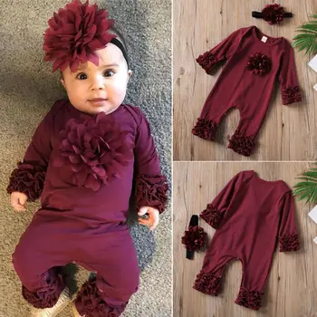 

US Toddler Infant Baby Girls 0-18M 3D Flower Clothes Romper Headband Outfit