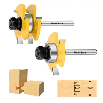 

2pcs 1/4 Inch Shank Router Bit T Shape Tongue And Groove Set 3 Teeth Adjustable Wood Milling Cutter For Wood Corner Polishing