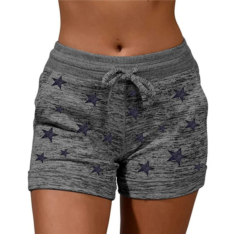 Pantalones cortos cintura alta para mujer, shorts deportivos elásticos de secado con cordón y huella de garra, 2021|Pantalones AliExpress