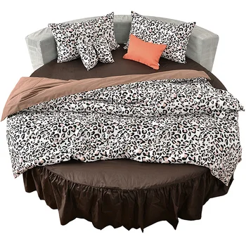 

4 Pcs Washed Cotton Leopard Print Custom Size Round Bedding Sets Princess Sanding Lattice Sheet Pillowcase & Duvet Cover Sets