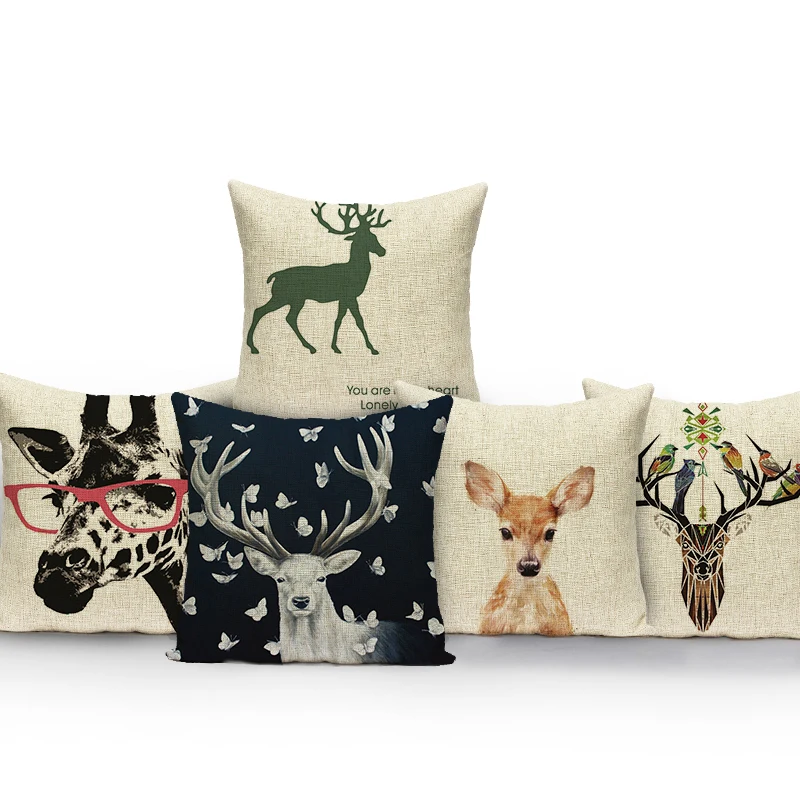 

Nordic Decoration Home Pillowcase Textile Cartoon Cute Animal Cat Deer Square Throw Pillow Sofa Custom Printed Cushion Cover