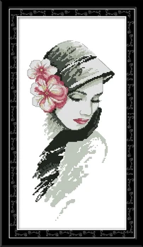 

Pretty girl with flowers cross stitch kit aida 14ct 11ct count print canvas cross stitches needlework embroidery DIY handmade