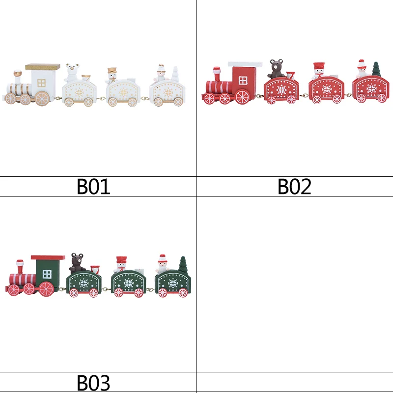 Christmas Train Painted Wood Train Gift with Santa Bear Christmas Decoration for Home Xmas New Year Kid Favors Toys Gift