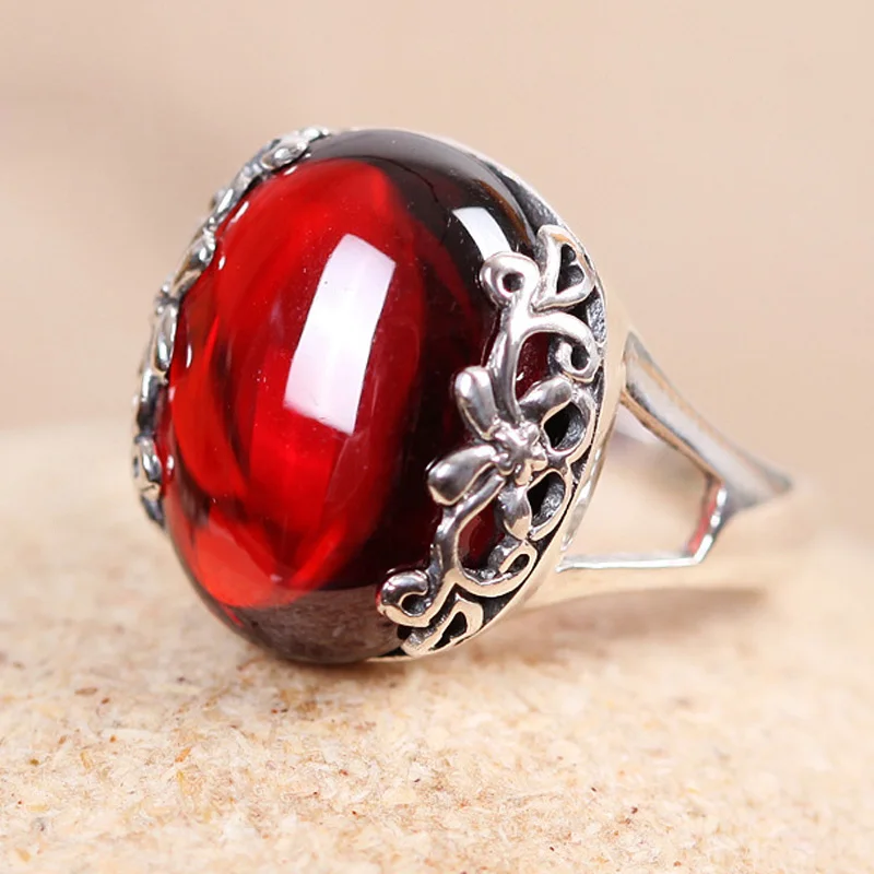 

MOONROCY Silver Color Vintage Opal Rings Red Green Yellow Ring Party Jewelry Wholesale for Women Girls Gift Dropshipping