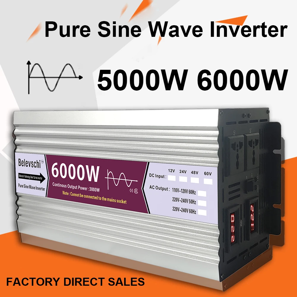 Чистая синусоида Инвертор 5000 Вт 6000 AC/DC 12V / 24V 48V 60V к переменному току 220V - 240V