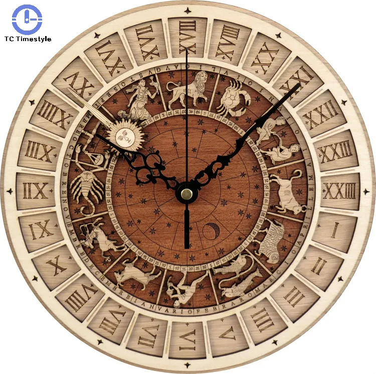 

Vintage Wall Clock Wooden Astronomical Wall Art Astrology Decorative Silent Movement Home Quartz 3d Constellation Living Room