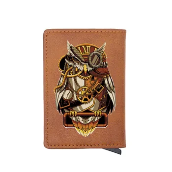 

Classic Vintage Steampunk Owl Printing RFID Blocking Men's Credit Card Holder Leather Bank Card Wallet Case Protection Purse