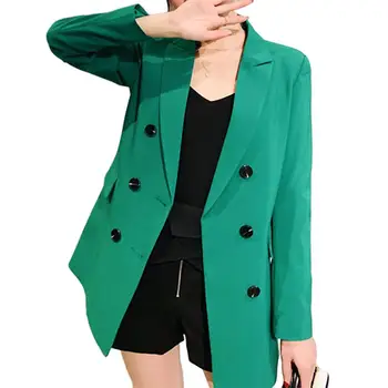 

Office Lady Solid Color Long Sleeve Double-breasted Lapel Collar Blazer Jacket