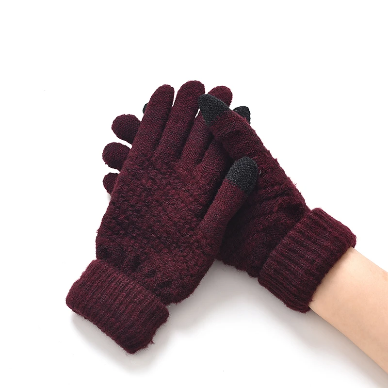 Women Winter Warm Knitted Thick Stretchy Mittens Female Thermal Casual Covered Finger Halter Gloves Girls Accessories MX129